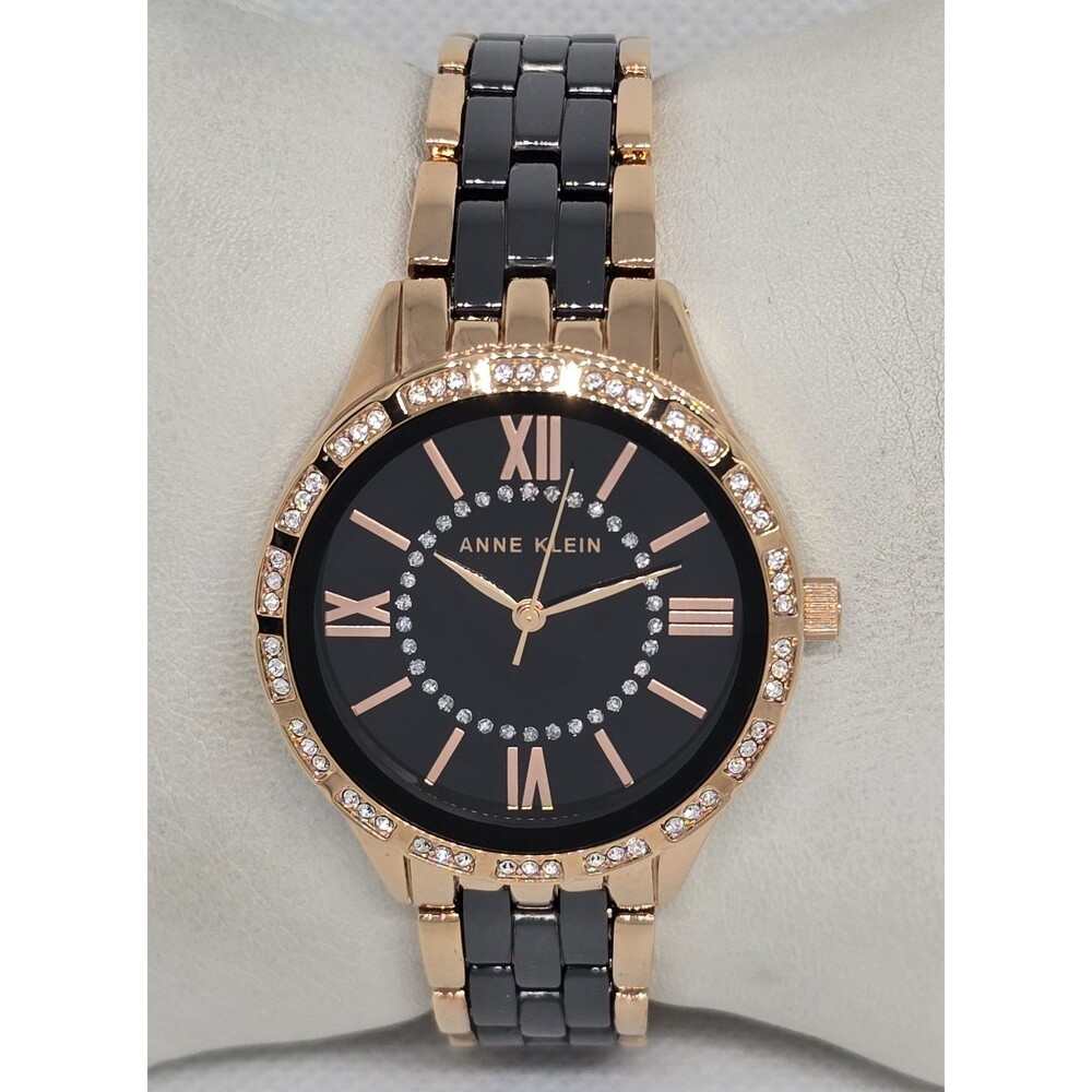 Womens Anne Klein Black Rose Gold Tone Crystal Dial Ceramic Watch AK/3548BKRG 13 - Picture 5 of 10